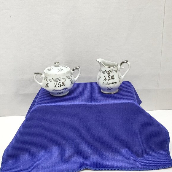Norcrest 25th Anniversary Miniature Creamer Sugar Bowl Set Fine China Japan VTG - Picture 1 of 8
